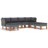 7 Piece Garden Lounge Set with Cushions Poly Rattan Grey