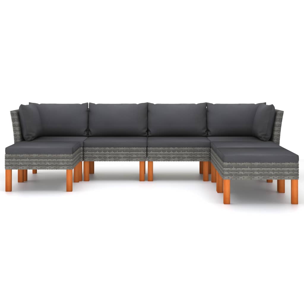 7 Piece Garden Lounge Set with Cushions Poly Rattan Grey