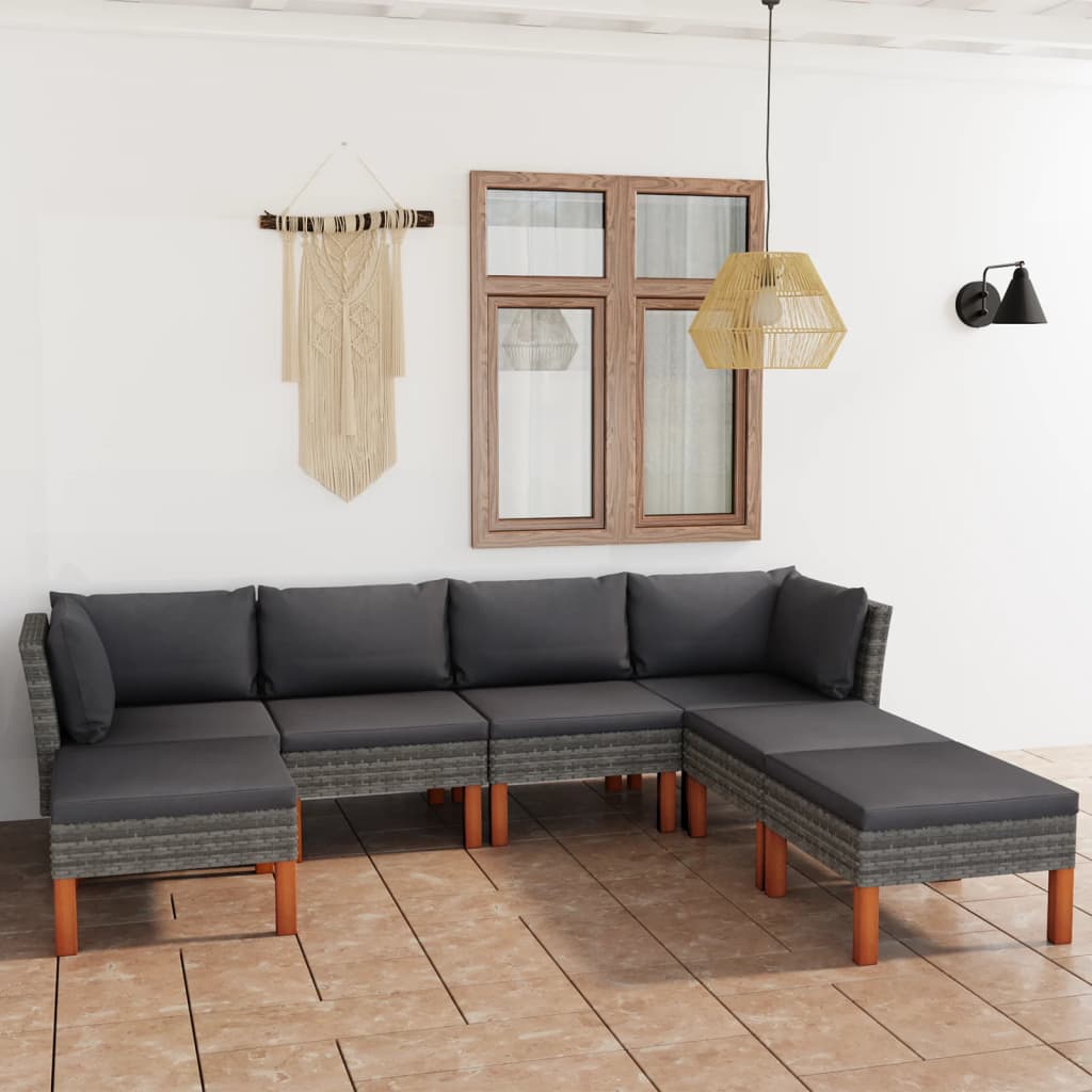 7 Piece Garden Lounge Set with Cushions Poly Rattan Grey