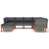 8 Piece Garden Lounge Set with Cushions Poly Rattan Grey - Side View