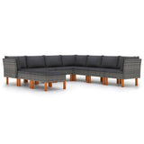 9 Piece Garden Lounge Set with Cushions Poly Rattan Grey - Front View