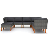 9 Piece Garden Lounge Set with Cushions Poly Rattan Grey - Side View
