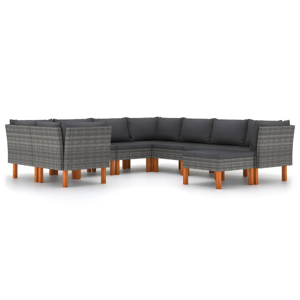 9 Piece Garden Lounge Set with Cushions Poly Rattan Grey