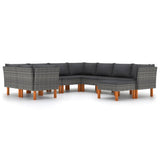 9 Piece Garden Lounge Set with Cushions Poly Rattan Grey - Front View