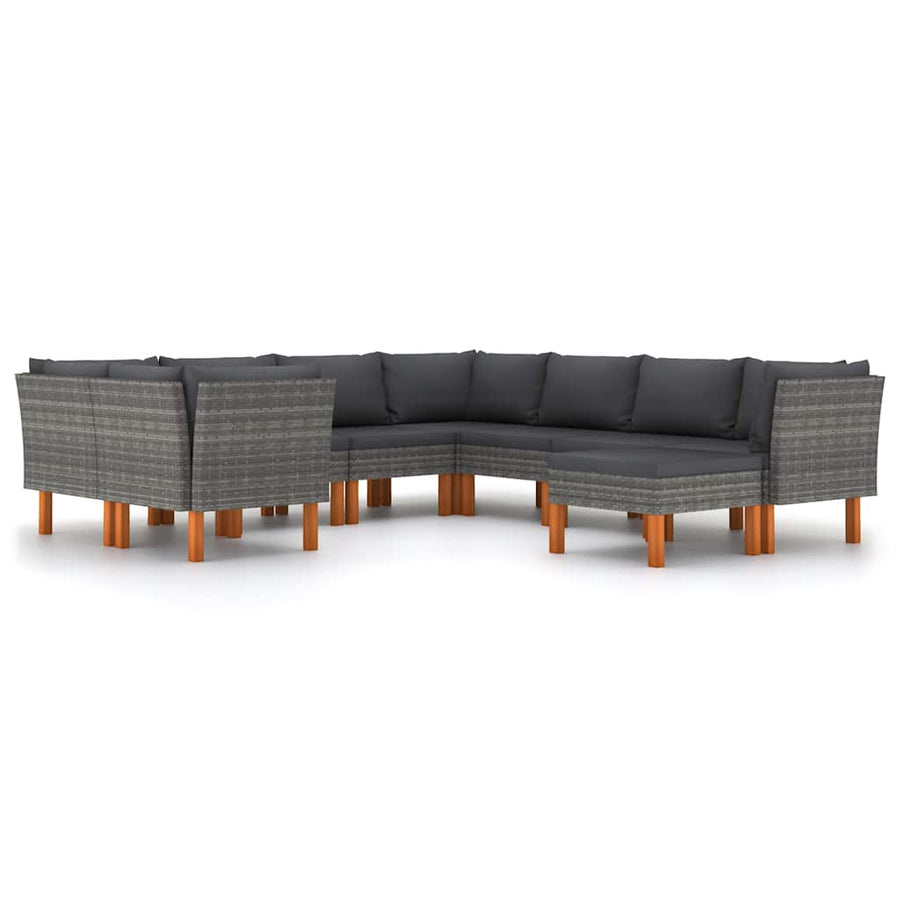 9 Piece Garden Lounge Set with Cushions Poly Rattan Grey