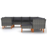9 Piece Garden Lounge Set with Cushions Poly Rattan Grey