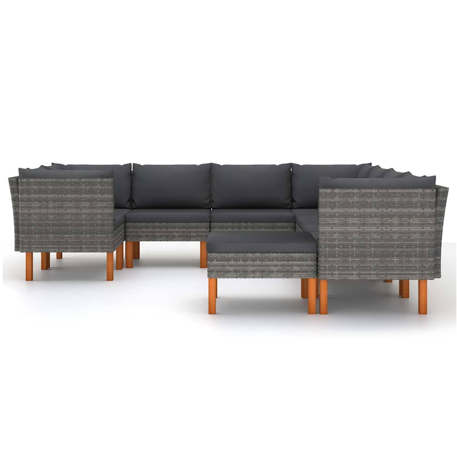 9 Piece Garden Lounge Set with Cushions Poly Rattan Grey