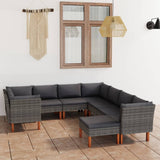 9 Piece Garden Lounge Set with Cushions Poly Rattan Grey