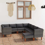 9 Piece Garden Lounge Set with Cushions Poly Rattan Grey