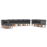10 Piece Garden Lounge Set with Cushions Poly Rattan Grey - Front View