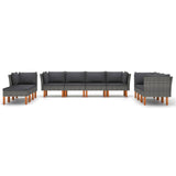 10 Piece Garden Lounge Set with Cushions Poly Rattan Grey - Side View