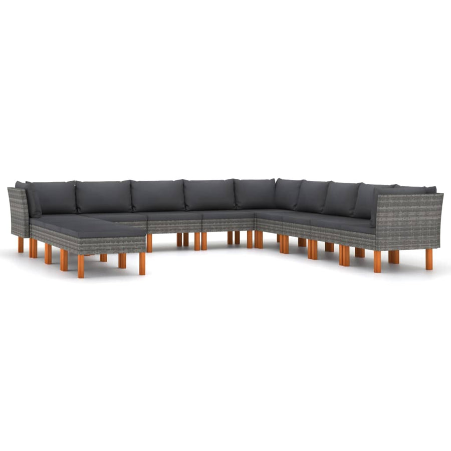 12 Piece Garden Lounge Set with Cushions Poly Rattan Grey