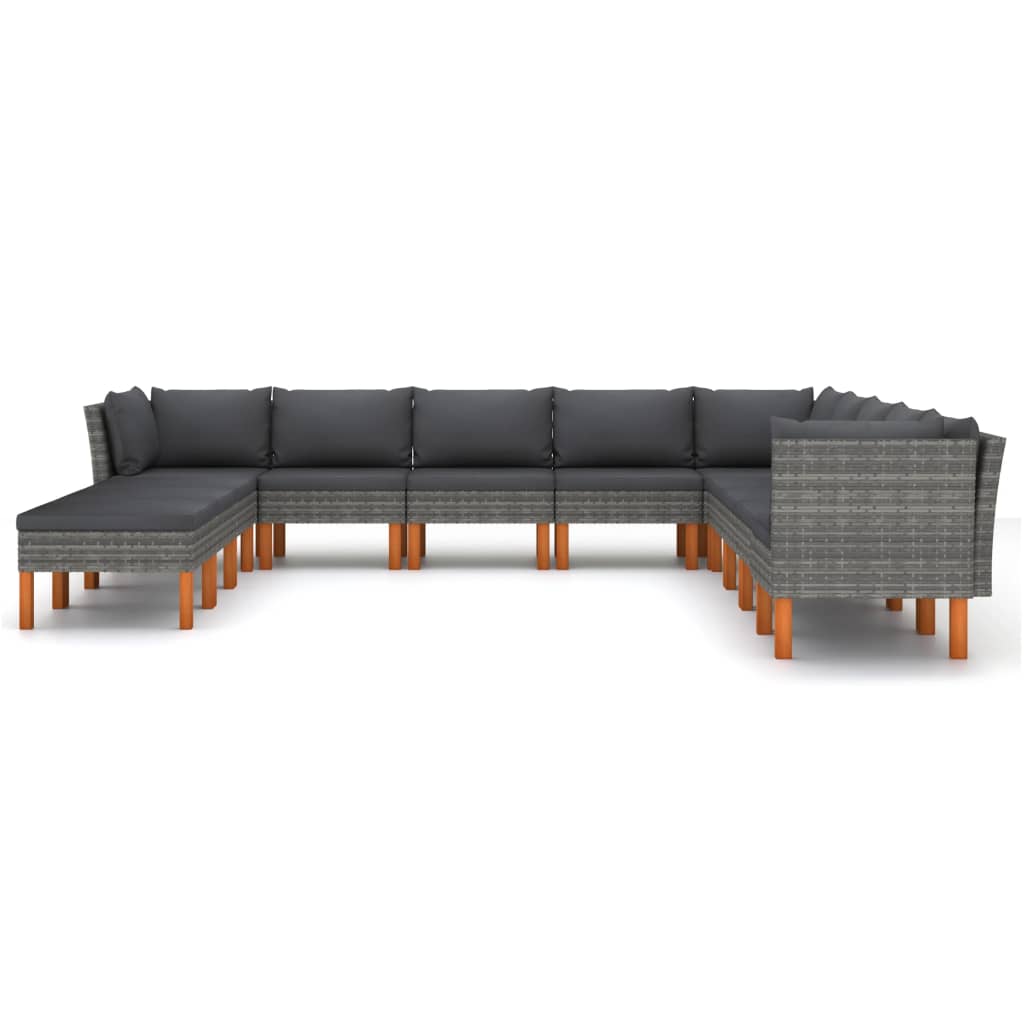 12 Piece Garden Lounge Set with Cushions Poly Rattan Grey