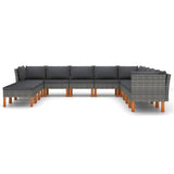 12 Piece Garden Lounge Set with Cushions Poly Rattan Grey - Side View