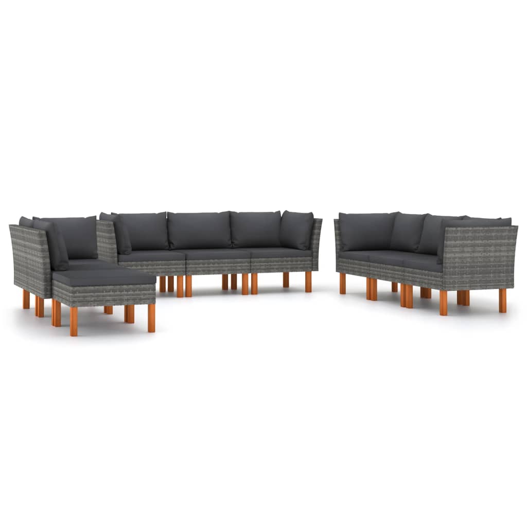 9 Piece Garden Lounge Set with Cushions Poly Rattan Grey