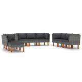 9 Piece Garden Lounge Set with Cushions Poly Rattan Grey
