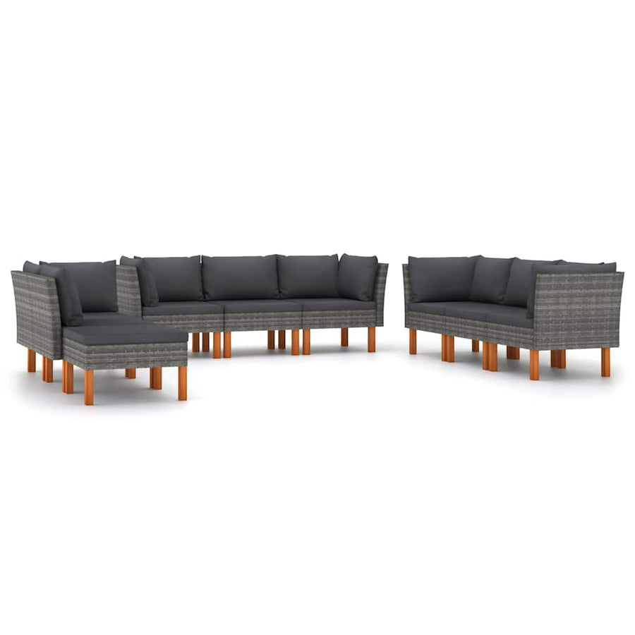 9 Piece Garden Lounge Set with Cushions Poly Rattan Grey