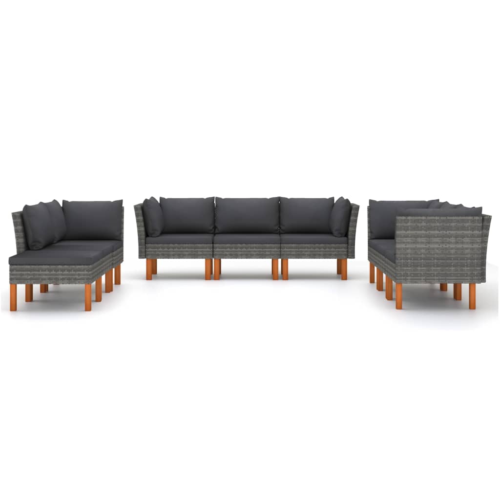 9 Piece Garden Lounge Set with Cushions Poly Rattan Grey