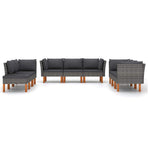 9 Piece Garden Lounge Set with Cushions Poly Rattan Grey