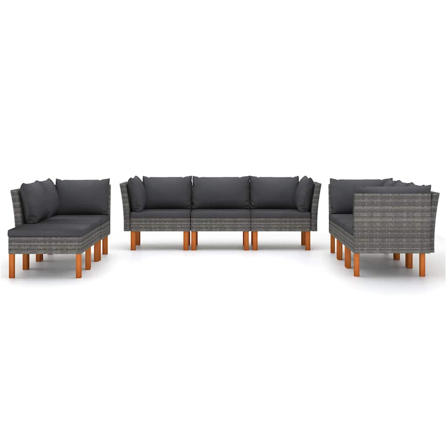 9 Piece Garden Lounge Set with Cushions Poly Rattan Grey
