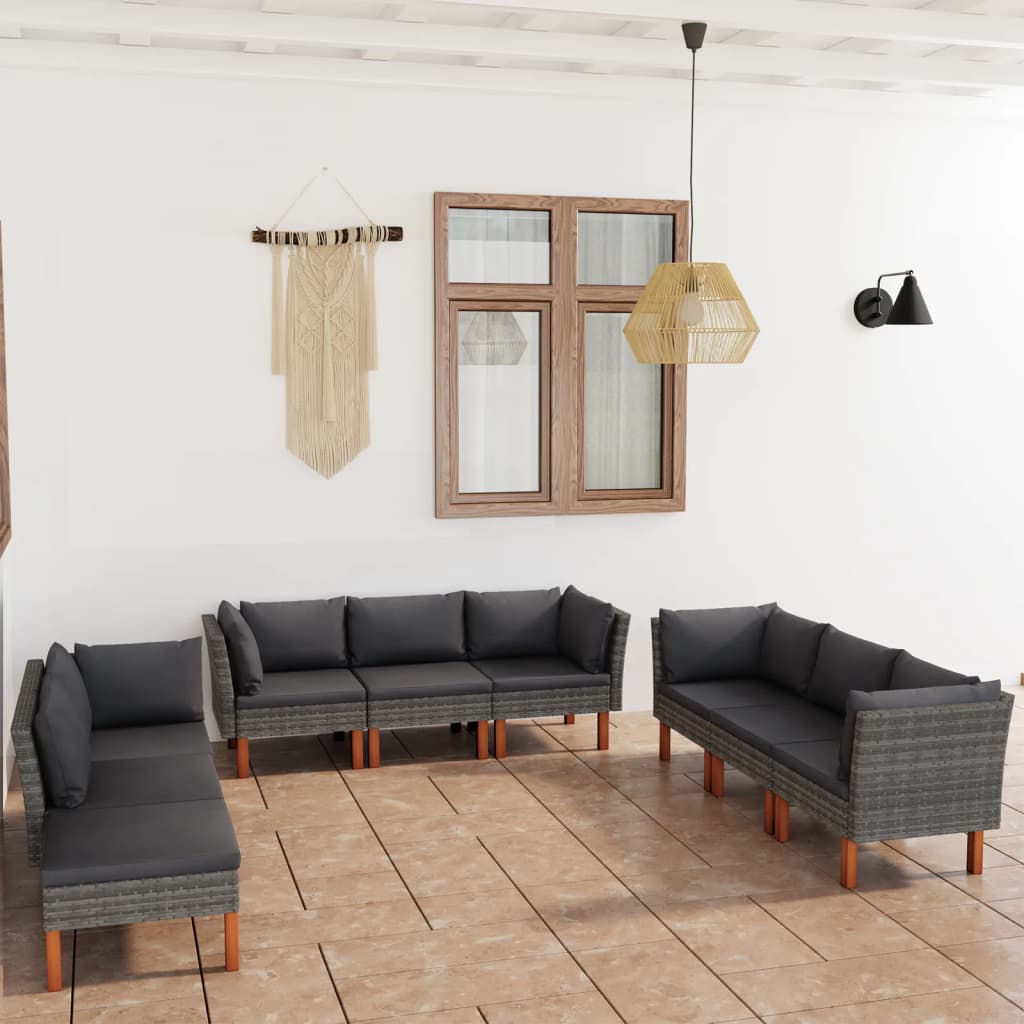 9 Piece Garden Lounge Set with Cushions Poly Rattan Grey