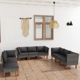 9 Piece Garden Lounge Set with Cushions Poly Rattan Grey