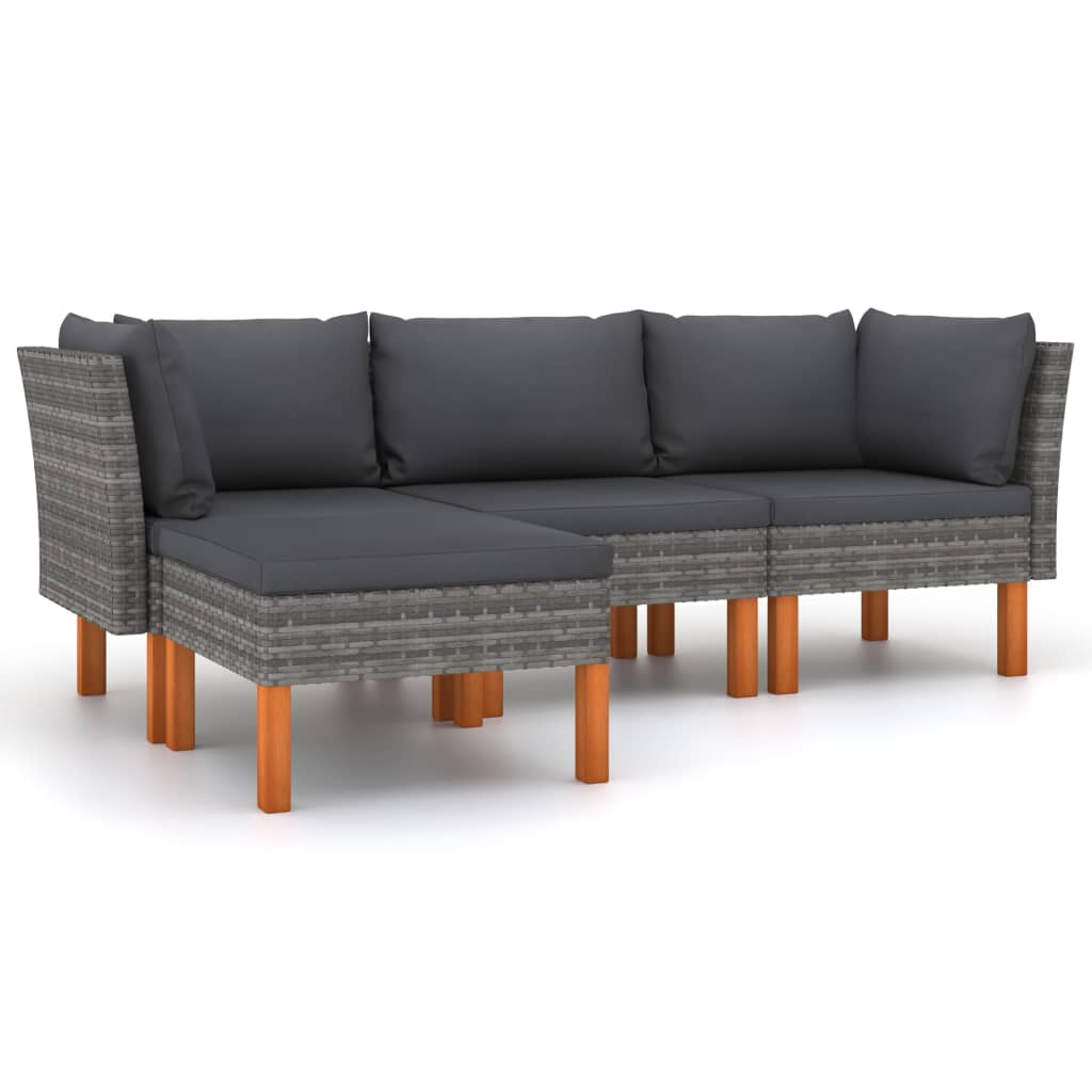 4 Piece Garden Lounge Set with Cushions Poly Rattan Grey