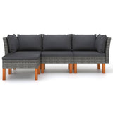 4 Piece Garden Lounge Set with Cushions Poly Rattan Grey