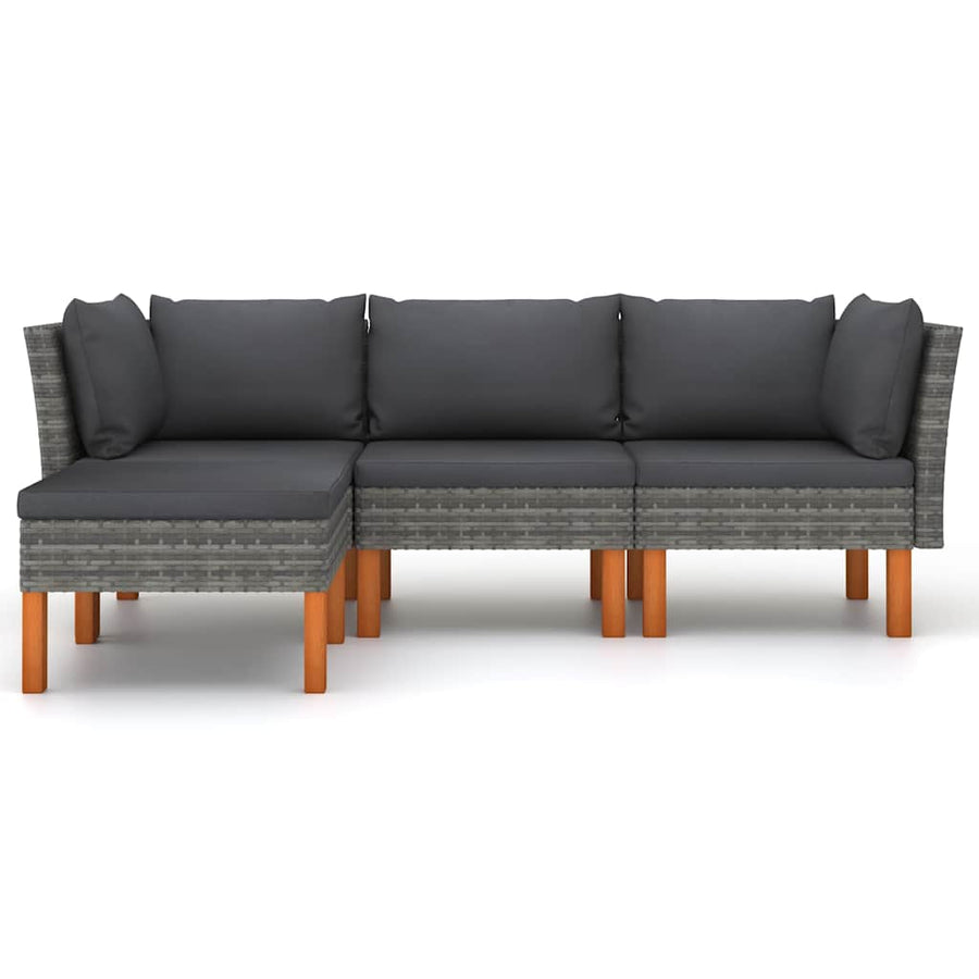 4 Piece Garden Lounge Set with Cushions Poly Rattan Grey