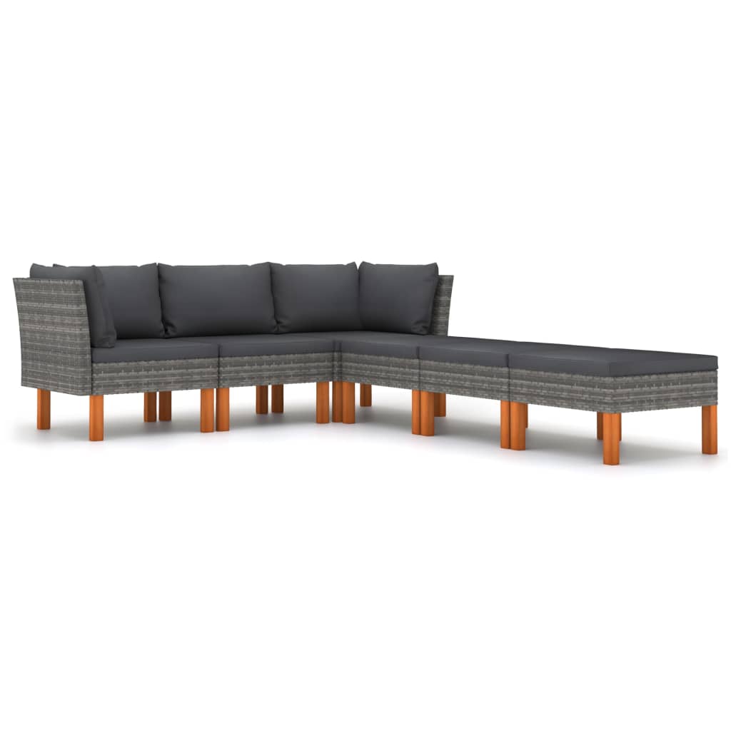 6 Piece Garden Lounge Set with Cushions Poly Rattan Grey