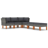 6 Piece Garden Lounge Set with Cushions Poly Rattan Grey - Front View