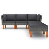 6 Piece Garden Lounge Set with Cushions Poly Rattan Grey - Side View