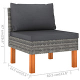 6 Piece Garden Lounge Set with Cushions Poly Rattan Grey - Low Angle