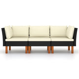 3-Seater Garden Sofa with Cushions Black Poly Rattan - Side View
