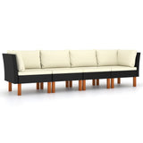 4-Seater Garden Sofa with Cushions Black Poly Rattan - Front View
