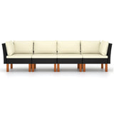 4-Seater Garden Sofa with Cushions Black Poly Rattan