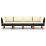 4-Seater Garden Sofa with Cushions Black Poly Rattan - Side View
