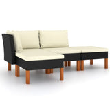4 Piece Garden Lounge Set with Cushions Poly Rattan Black - Front View