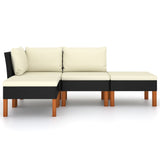 4 Piece Garden Lounge Set with Cushions Poly Rattan Black - Side View
