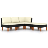 5 Piece Garden Lounge Set with Cushions Poly Rattan Black - Front View