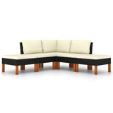 5 Piece Garden Lounge Set with Cushions Poly Rattan Black - Top-Down View