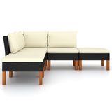 5 Piece Garden Lounge Set with Cushions Poly Rattan Black - 45-Degree Angle