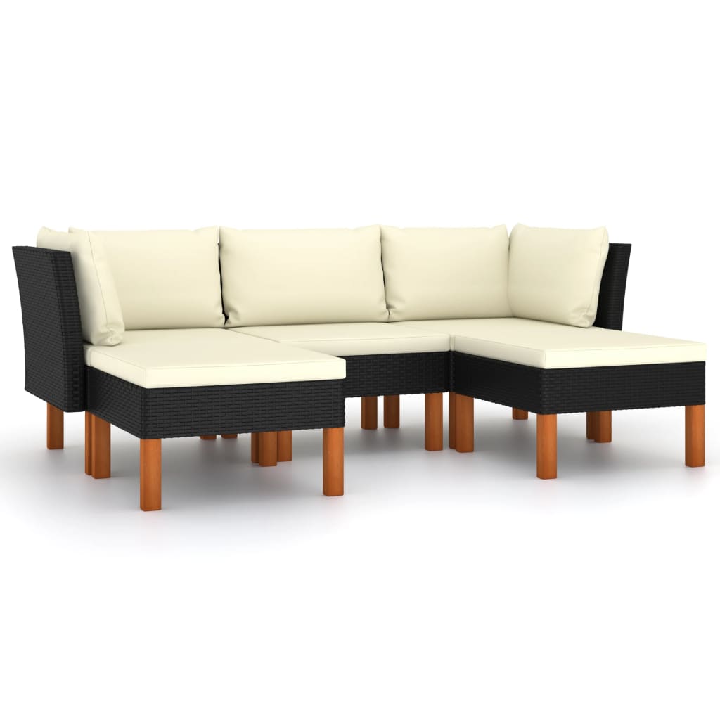 5 Piece Garden Lounge Set with Cushions Poly Rattan Black