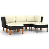 5 Piece Garden Lounge Set with Cushions Poly Rattan Black - Front View