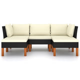 5 Piece Garden Lounge Set with Cushions Poly Rattan Black - Side View