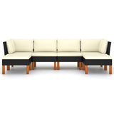 6 Piece Garden Lounge Set with Cushions Poly Rattan Black