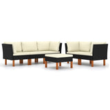 6 Piece Garden Lounge Set with Cushions Poly Rattan Black