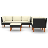 6 Piece Garden Lounge Set with Cushions Poly Rattan Black