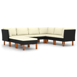 8 Piece Garden Lounge Set with Cushions Poly Rattan Black - Front View