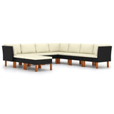 9 Piece Garden Lounge Set with Cushions Poly Rattan Black - Front View